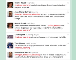 Pendant les exposés, le public a partagé ses impressions en direct sur Twitter. Cela a contribué à la visibilité des échanges auprès d'un large public intéressé par les TICE, et pas uniquement envers l'auditoire présent à Lyon. 